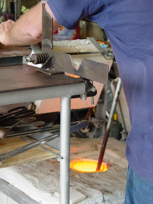 Gathering the color glass for furnace beads